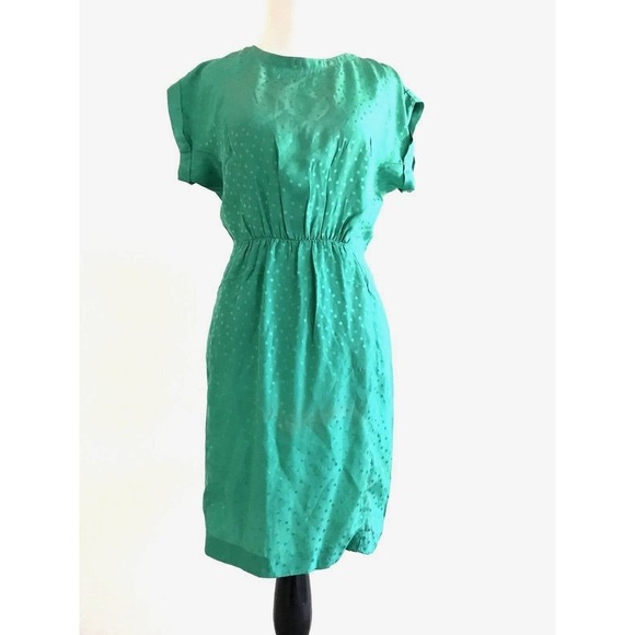 Fossil | Emily Silk Dress Size 0 Luminary Green Polka Dot Crewneck Empire Waist - Picture 2 of 12